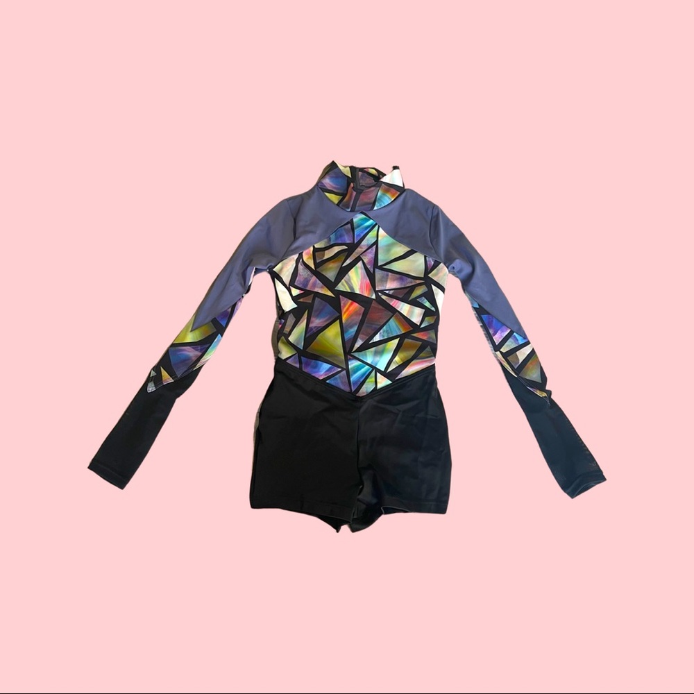 Weismann dance costume long sleeve w/ shorts. Black bottom gray/multicolored top